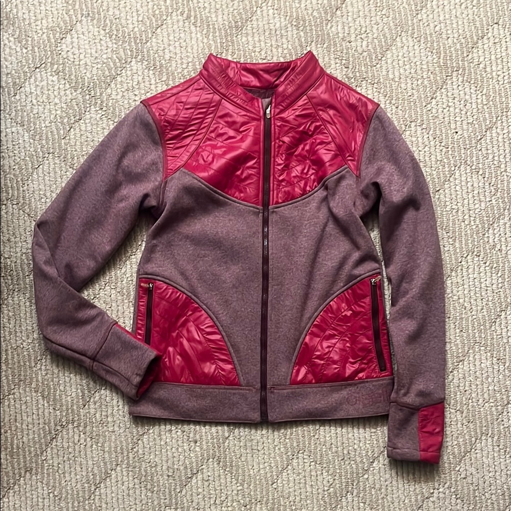 Oiselle Women's Bomber Jacket in pink and Purple